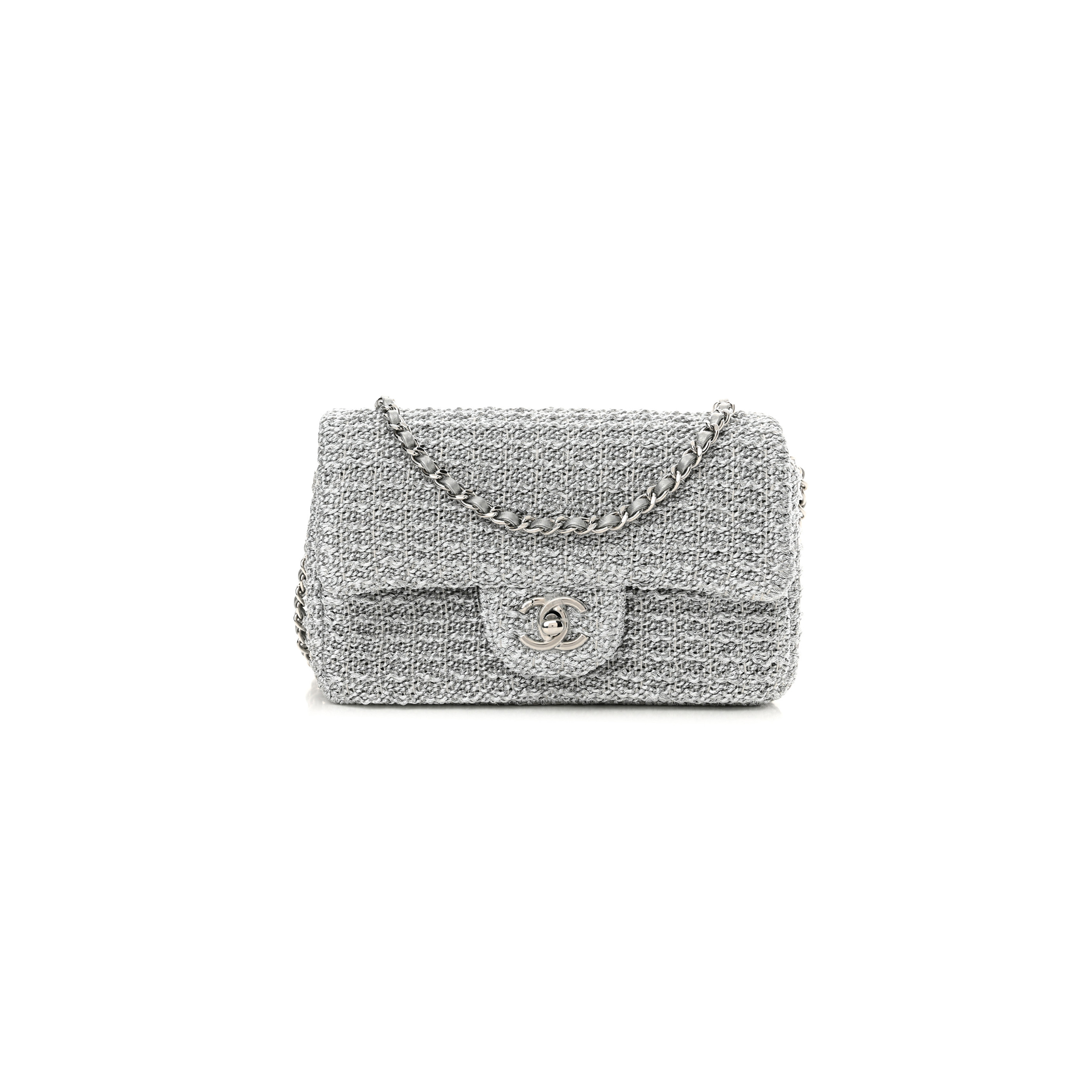 Ch*el classic flap bag braided lurex & silver-tone metal as5279 (20.5*12.5*6cm)